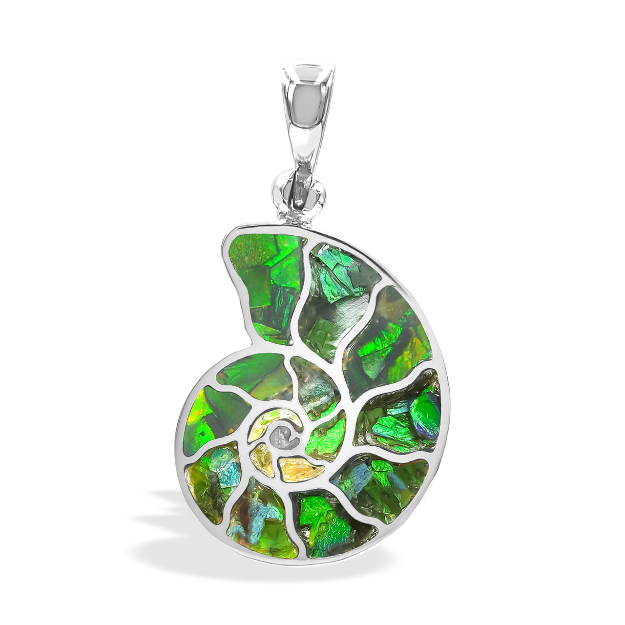 Starborn Ammolite Inlay Nautilus Ammonite Pendant in Sterling Silver