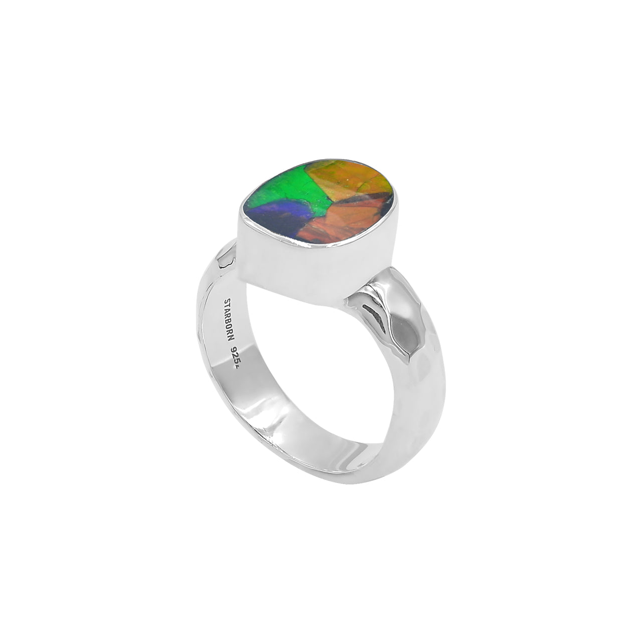 Starborn Ammolite Free-Form Cabochon Ring in Sterling Silver