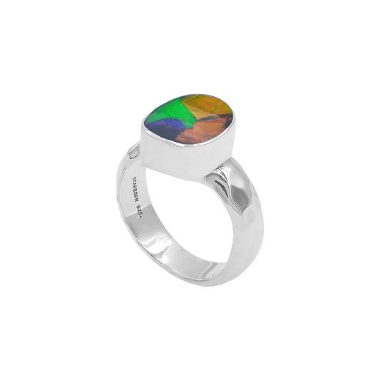 Starborn Ammolite Free-Form Cabochon Ring in Sterling Silver