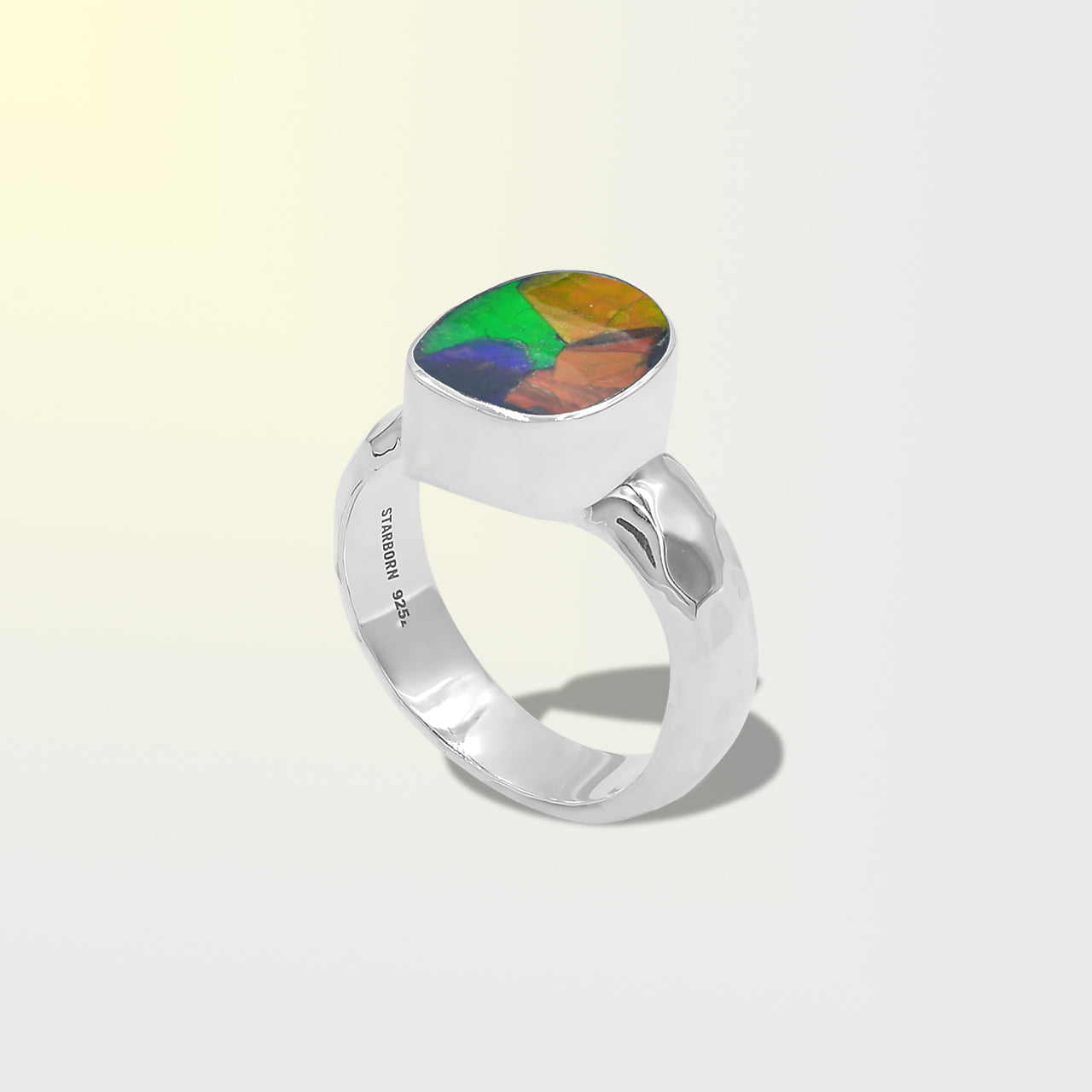 Starborn Ammolite Free-Form Cabochon Ring in Sterling Silver