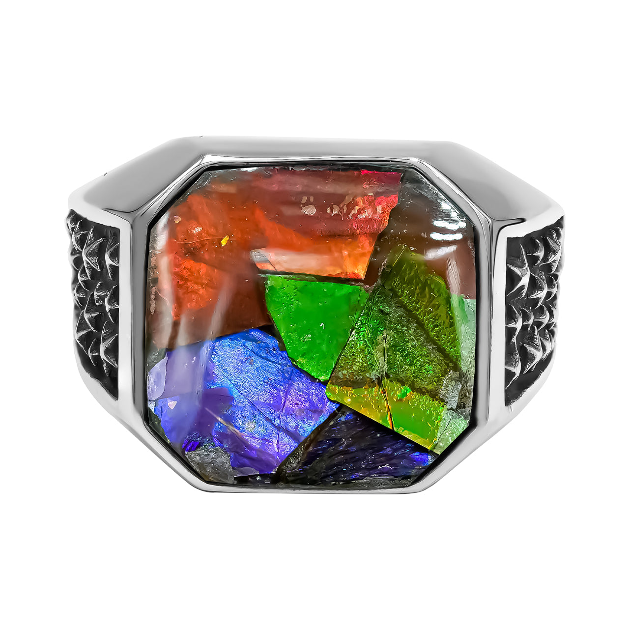Starborn Ammolite Inlay Octagon Signet Men's Ring in Sterling Silver