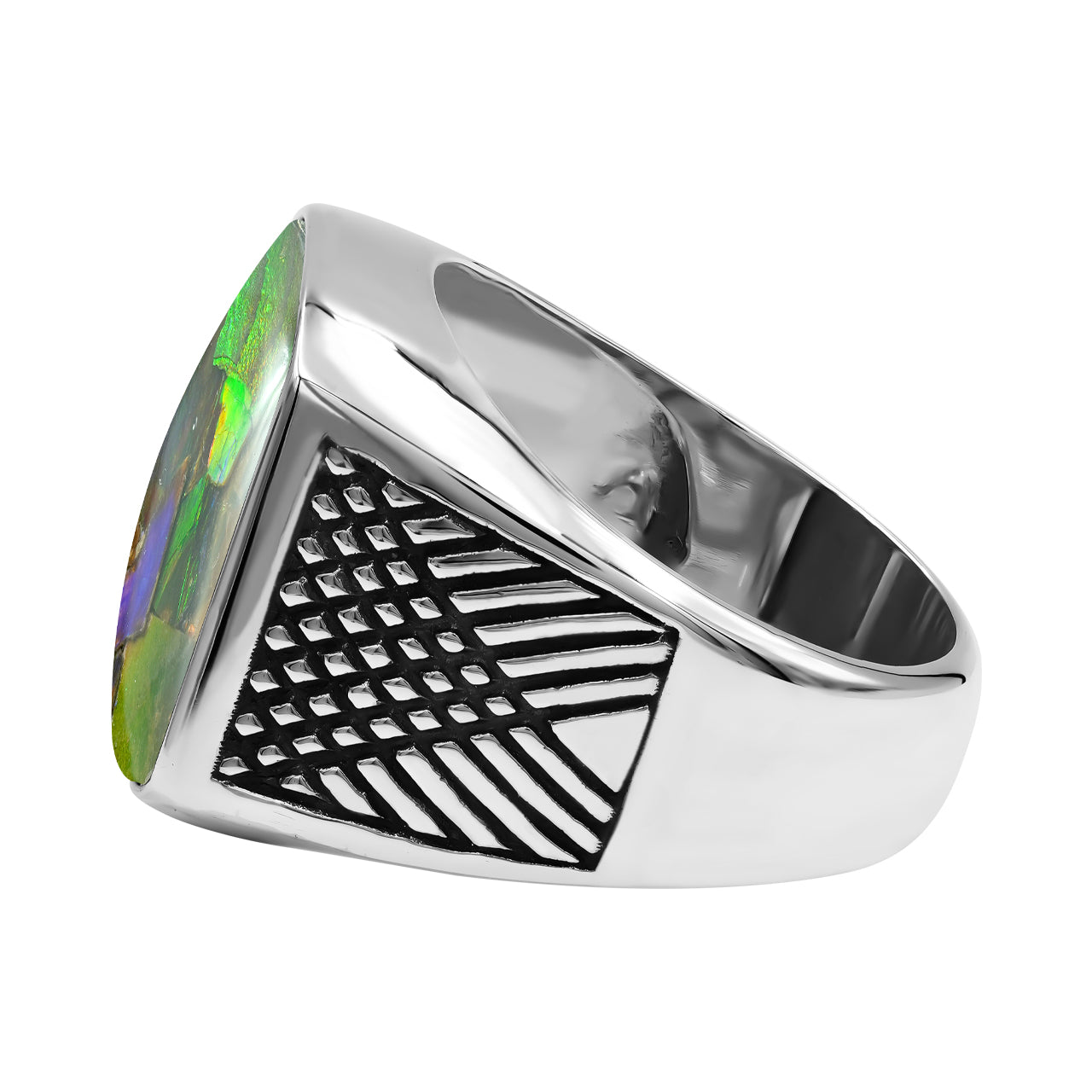 Starborn Ammolite Inlay Cushion-Shaped Men's Style Ring in Sterling Silver