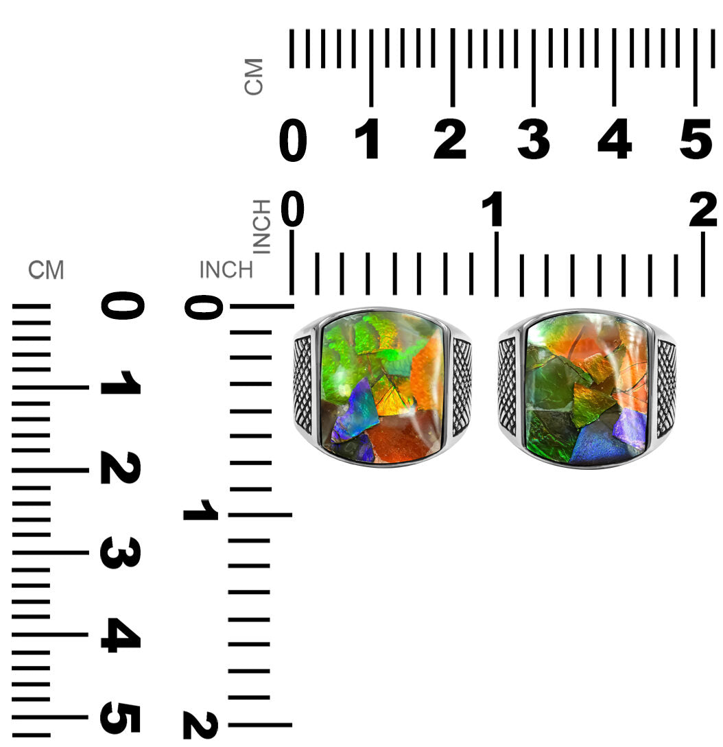Starborn Ammolite Inlay Cushion-Shaped Men's Style Ring in Sterling Silver