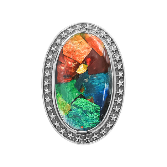 Starborn Ammolite Oval-Shape Ring in Fine Sterling Silver