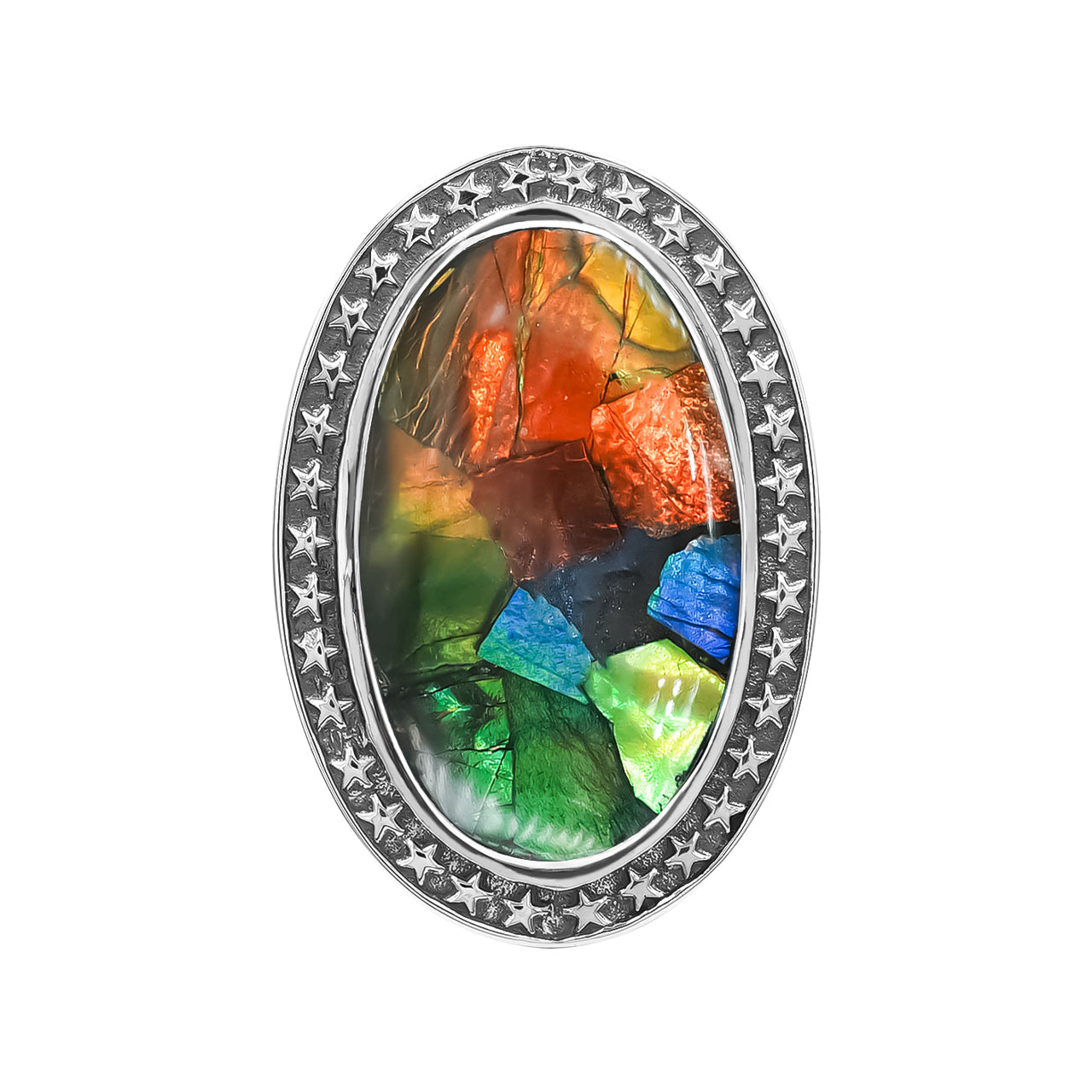 Starborn Ammolite Oval-Shape Ring in Fine Sterling Silver