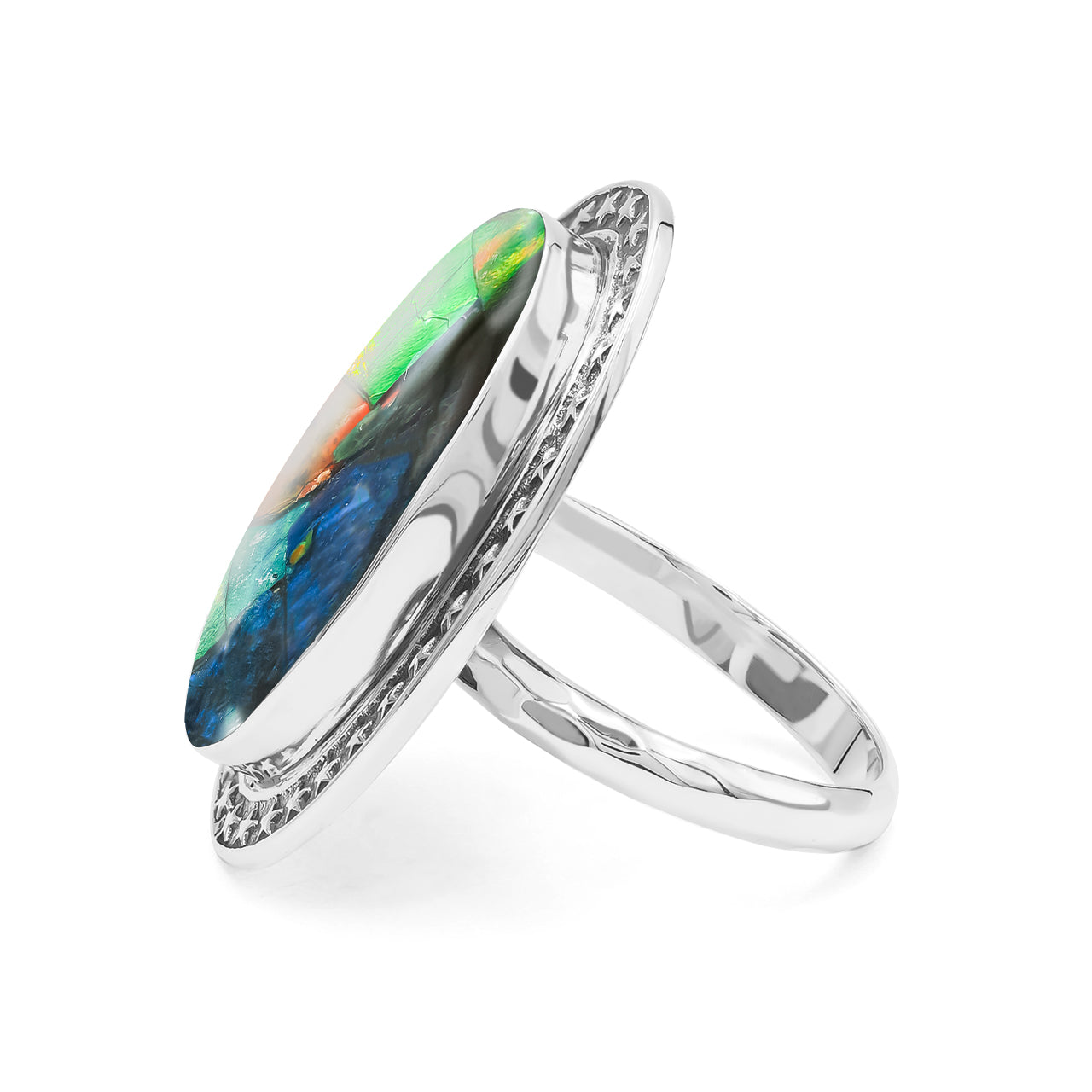 Starborn Ammolite Oval-Shape Ring in Fine Sterling Silver