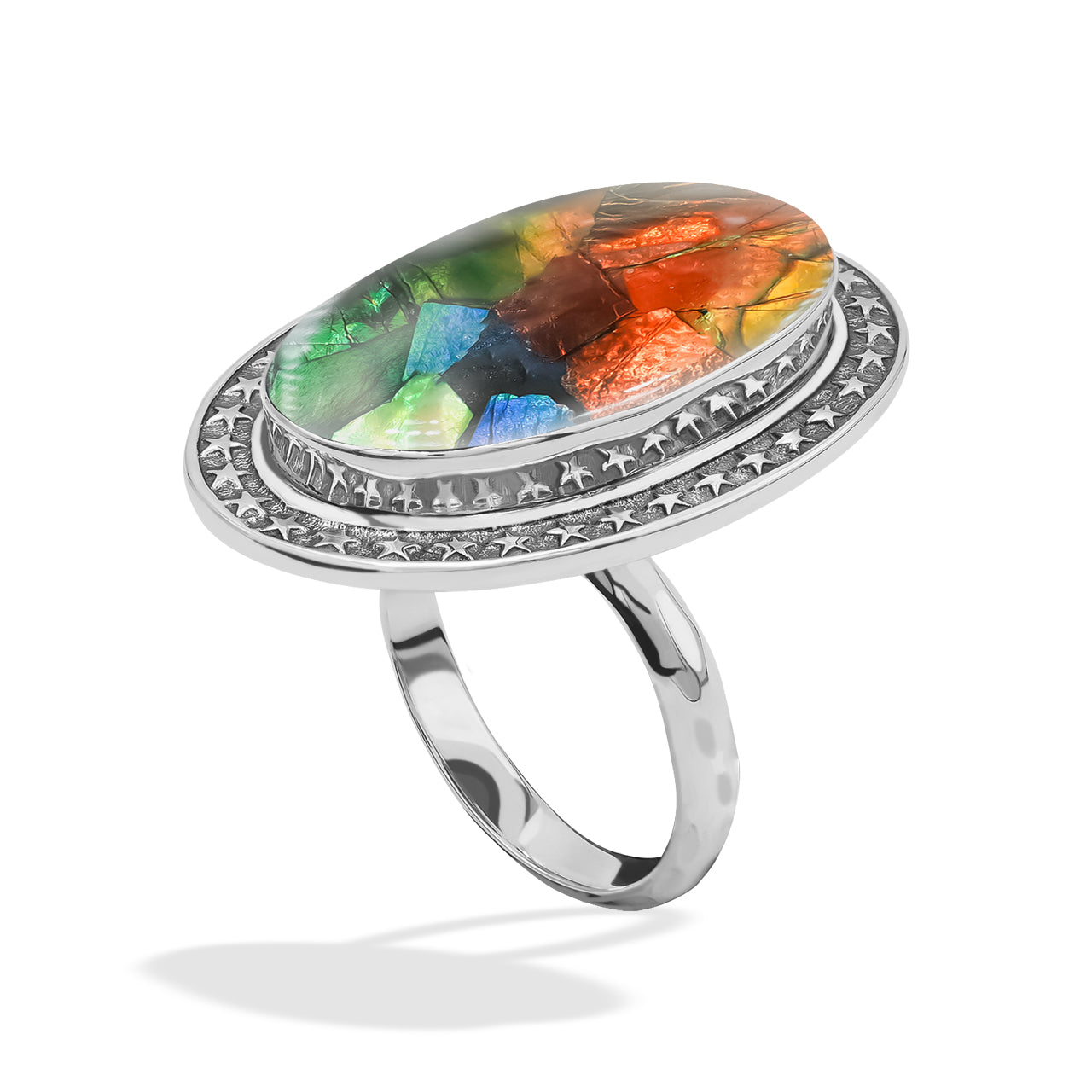 Starborn Ammolite Oval-Shape Ring in Fine Sterling Silver