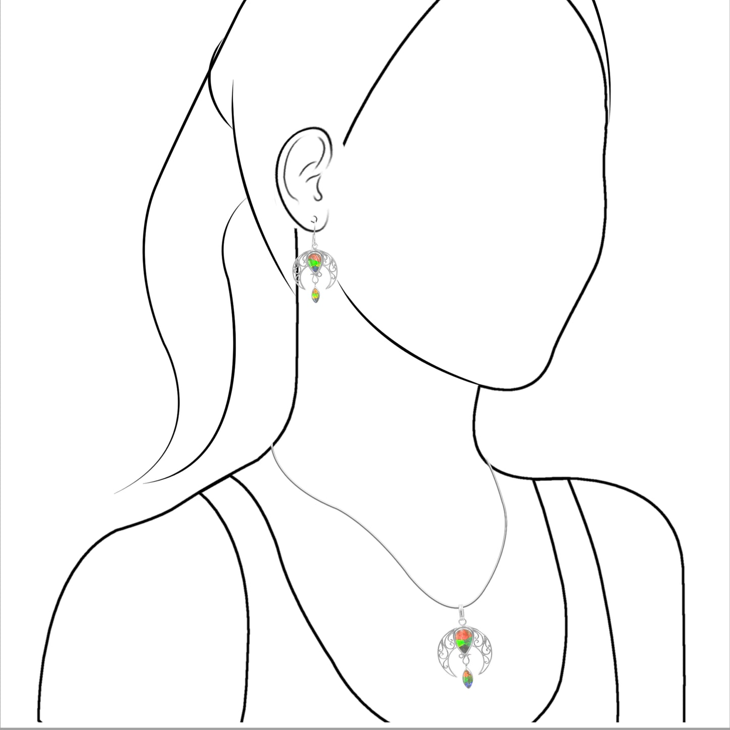 Starborn Celestial Pendant and Earring Set in Sterling Silver
