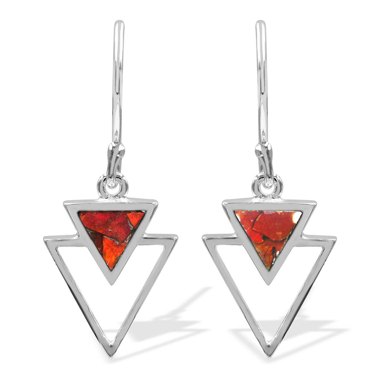 Starborn Ammolite Stacked Triangle Pendant and Earrings Set in Sterling Silver