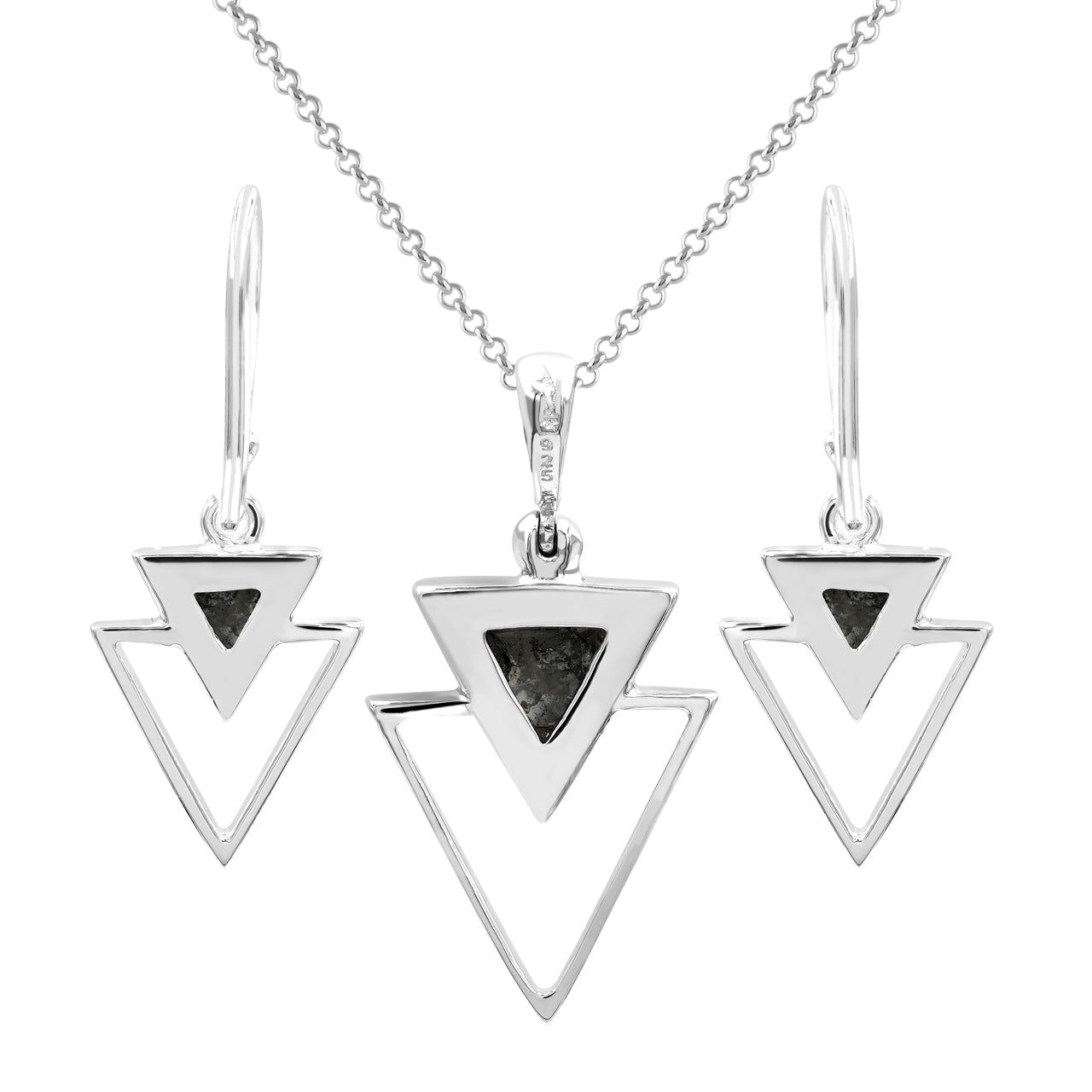 Starborn Ammolite Stacked Triangle Pendant and Earrings Set in Sterling Silver