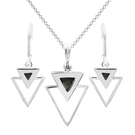 Starborn Ammolite Stacked Triangle Pendant and Earrings Set in Sterling Silver
