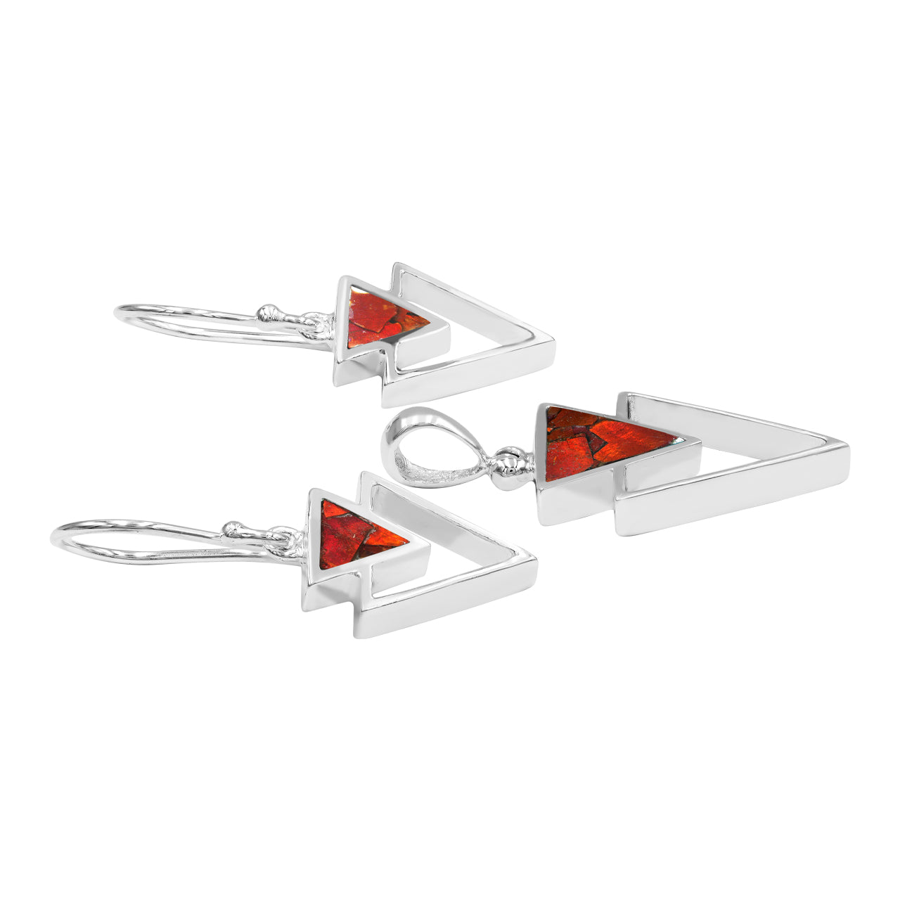 Starborn Ammolite Stacked Triangle Pendant and Earrings Set in Sterling Silver