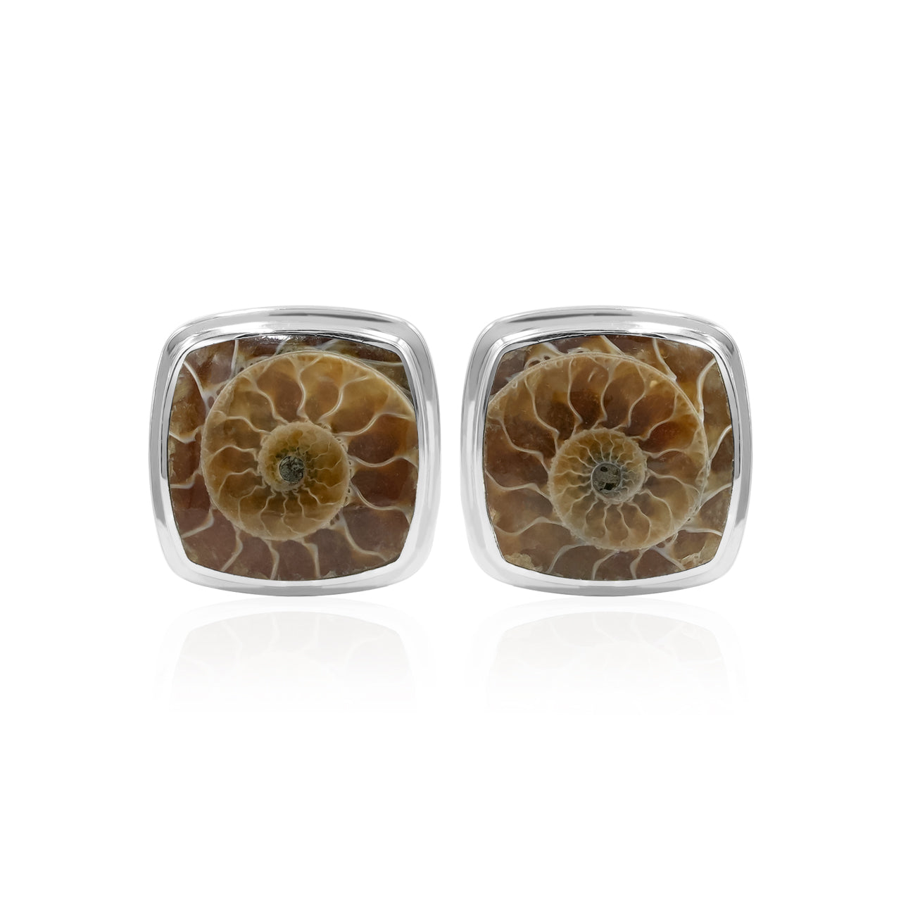 Starborn Sterling Silver Cushion-Cut Fossilized Ammonite Cuff Links