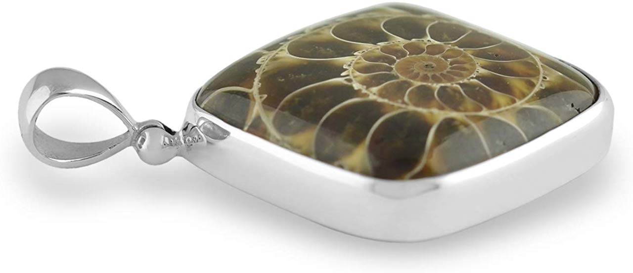 Starborn Fossilized Ammonite Square Pendant in Sterling Silver