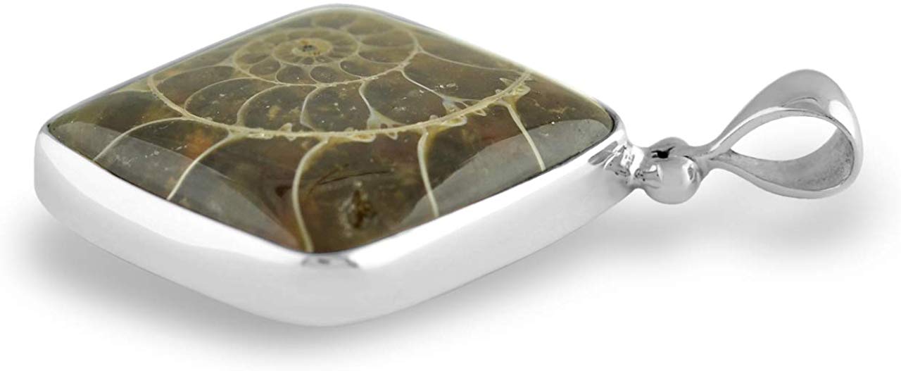 Starborn Fossilized Ammonite Square Pendant in Sterling Silver