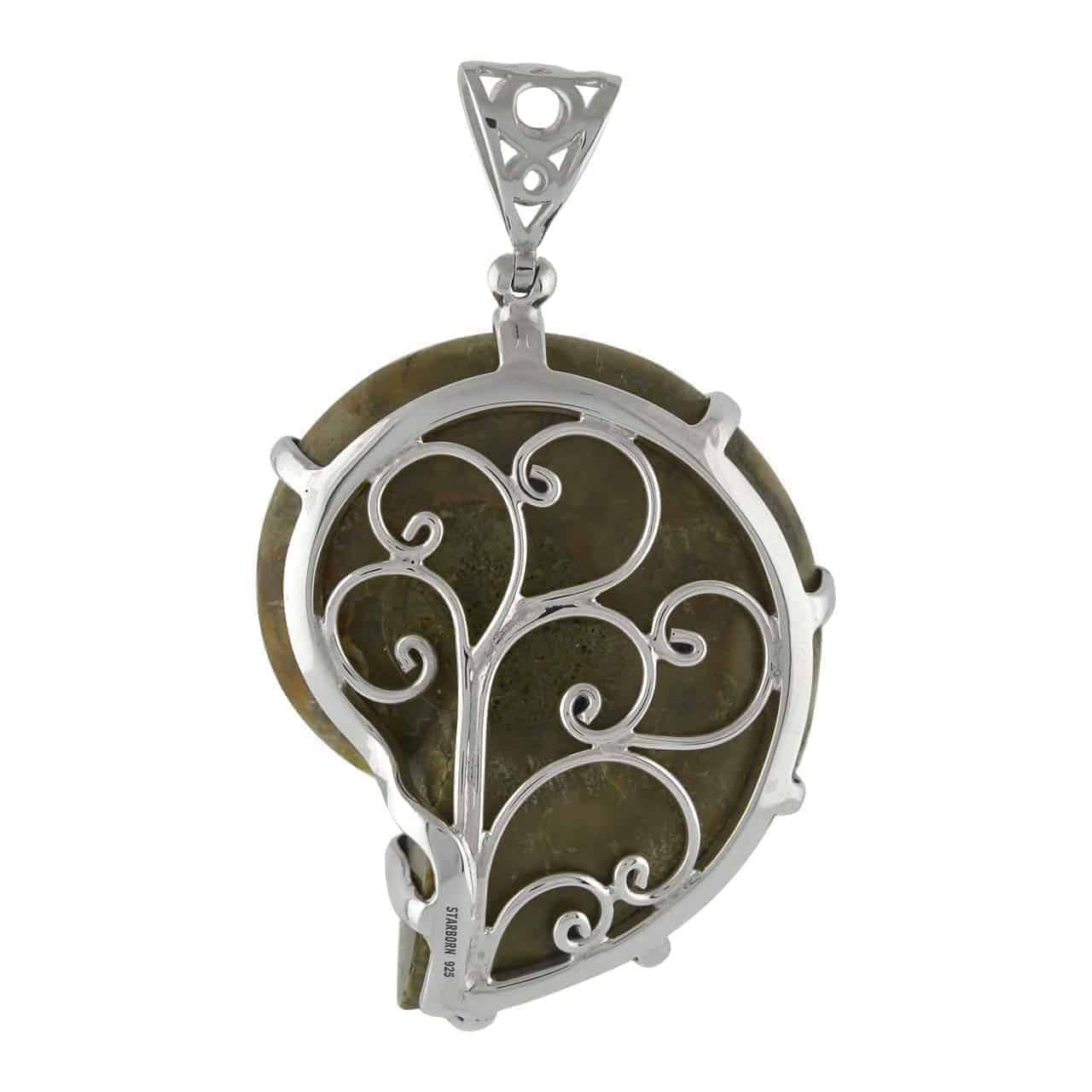 Starborn Fossilized Ammonite Upside Down Pendant with Filigree Backing in Sterling Silver