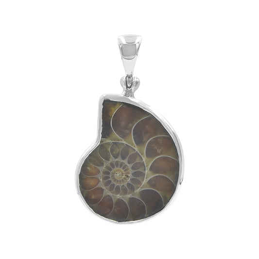 Starborn Fossilized Ammonite Bezel Set Pendant in Sterling Silver