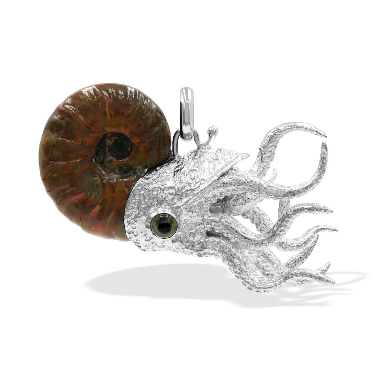 Starborn Nautilus Ammonite with Silver Tentacles Pendant in Sterling Silver