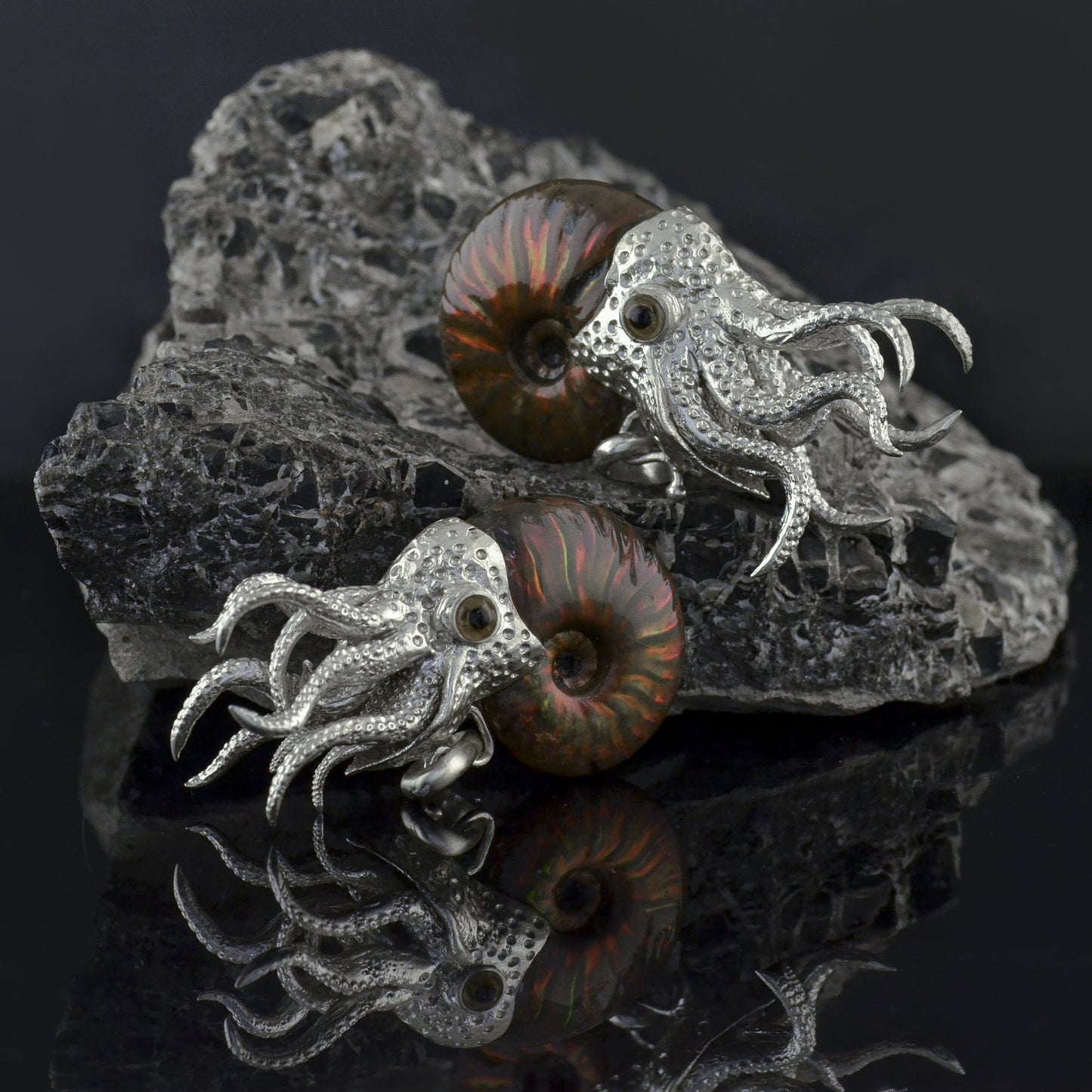 Starborn Nautilus Ammonite with Silver Tentacles Pendant in Sterling Silver