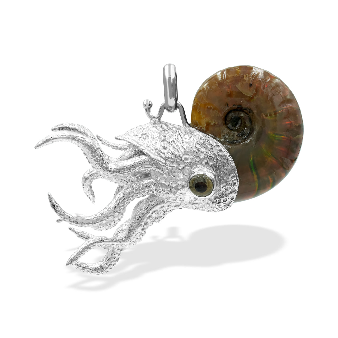 Starborn Nautilus Ammonite with Silver Tentacles Pendant in Sterling Silver