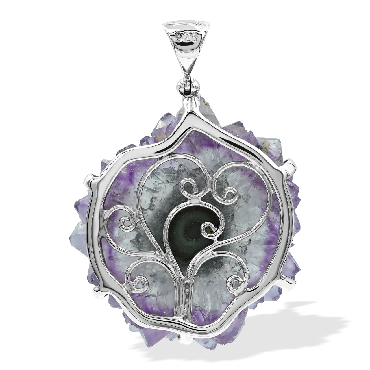 Starborn Amethyst Rose Prong Set Pendant in Sterling Silver with Filigree Back