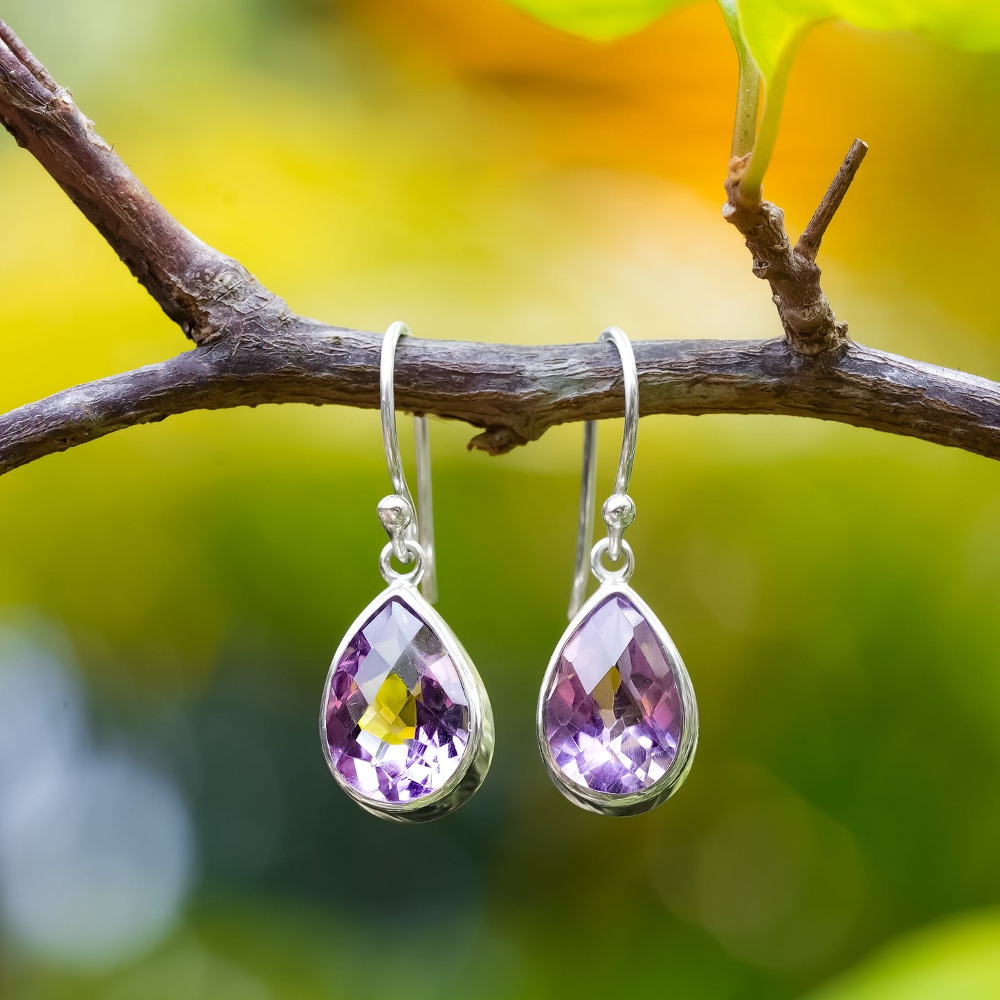 Starborn Amethyst Faceted Drop Earrings in Sterling Silver
