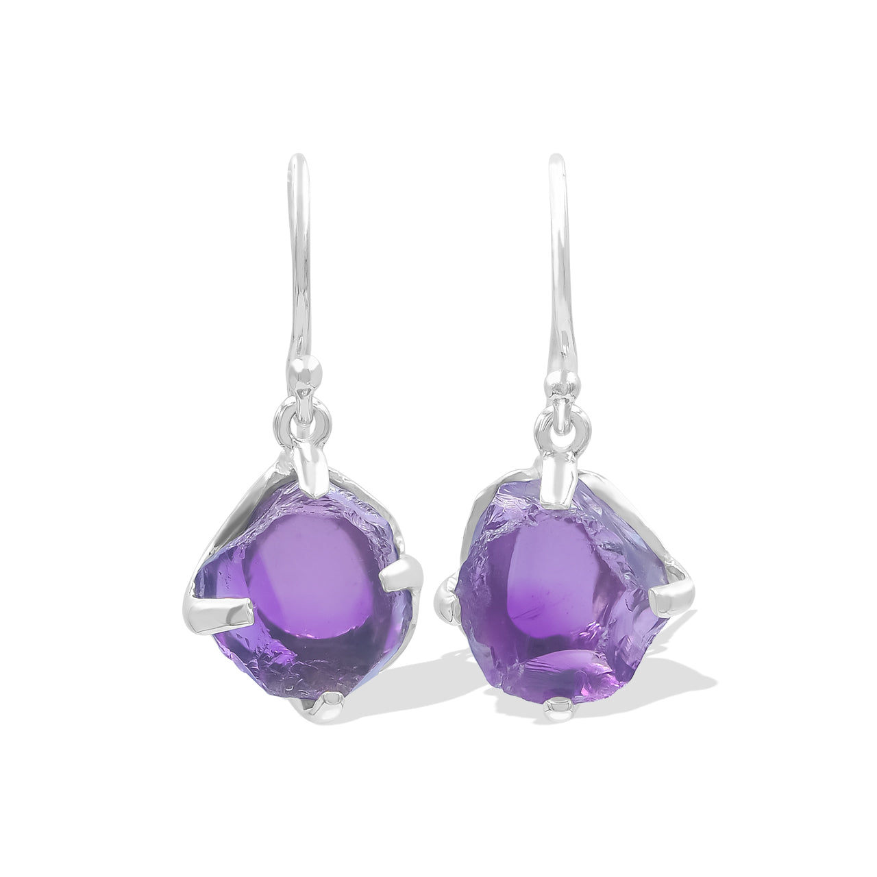Starborn Amethyst Crystal Drop Earrings in Sterling Silver