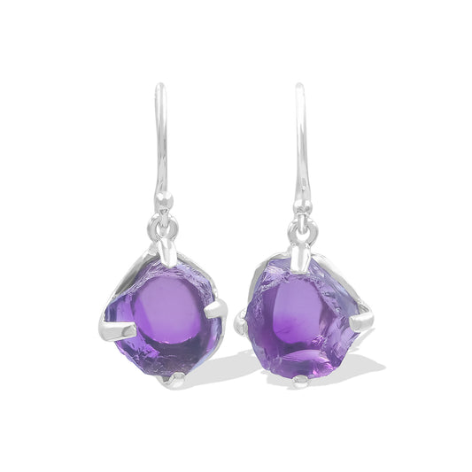 Starborn Amethyst Crystal Drop Earrings in Sterling Silver