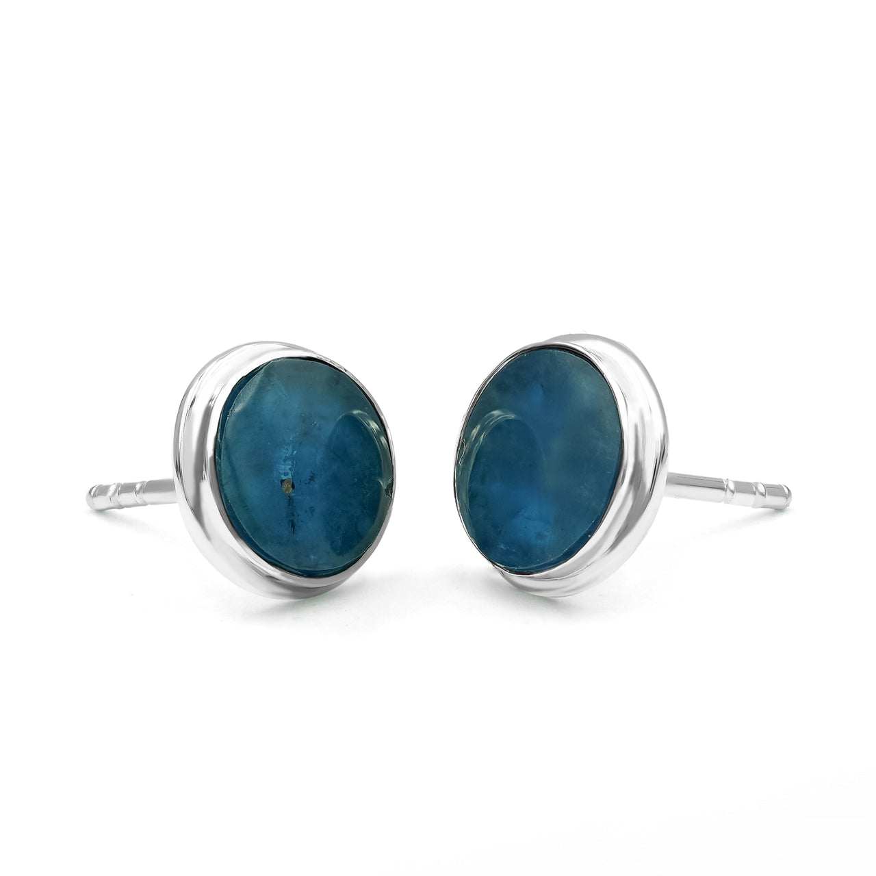 Starborn Blue Apatite 8mm Round Post Style Earrings in Sterling Silver