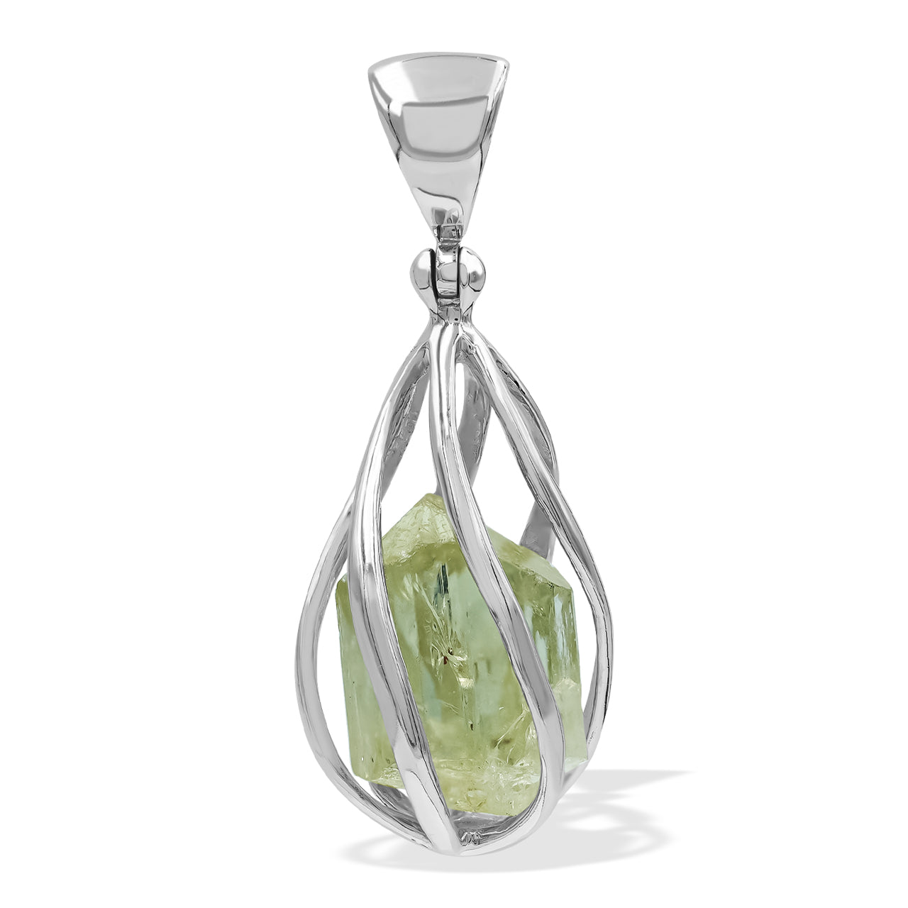 Starborn Green Apatite Crystal Caged Pendant in Sterling Silver