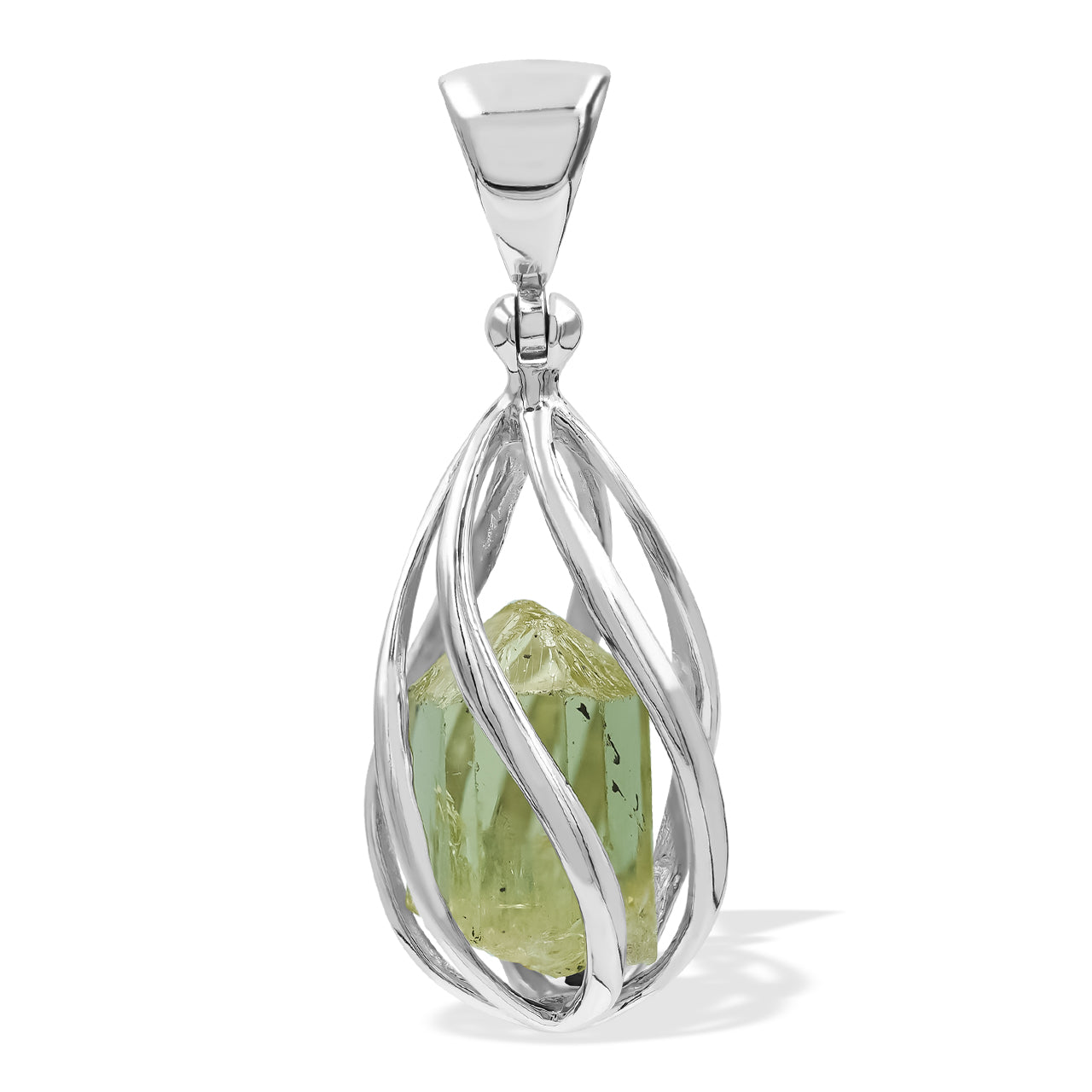 Starborn Green Apatite Crystal Caged Pendant in Sterling Silver