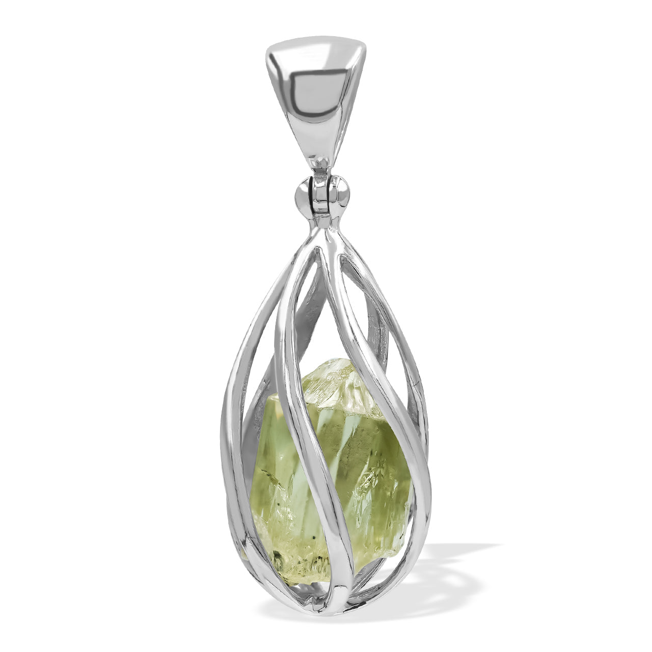 Starborn Green Apatite Crystal Caged Pendant in Sterling Silver