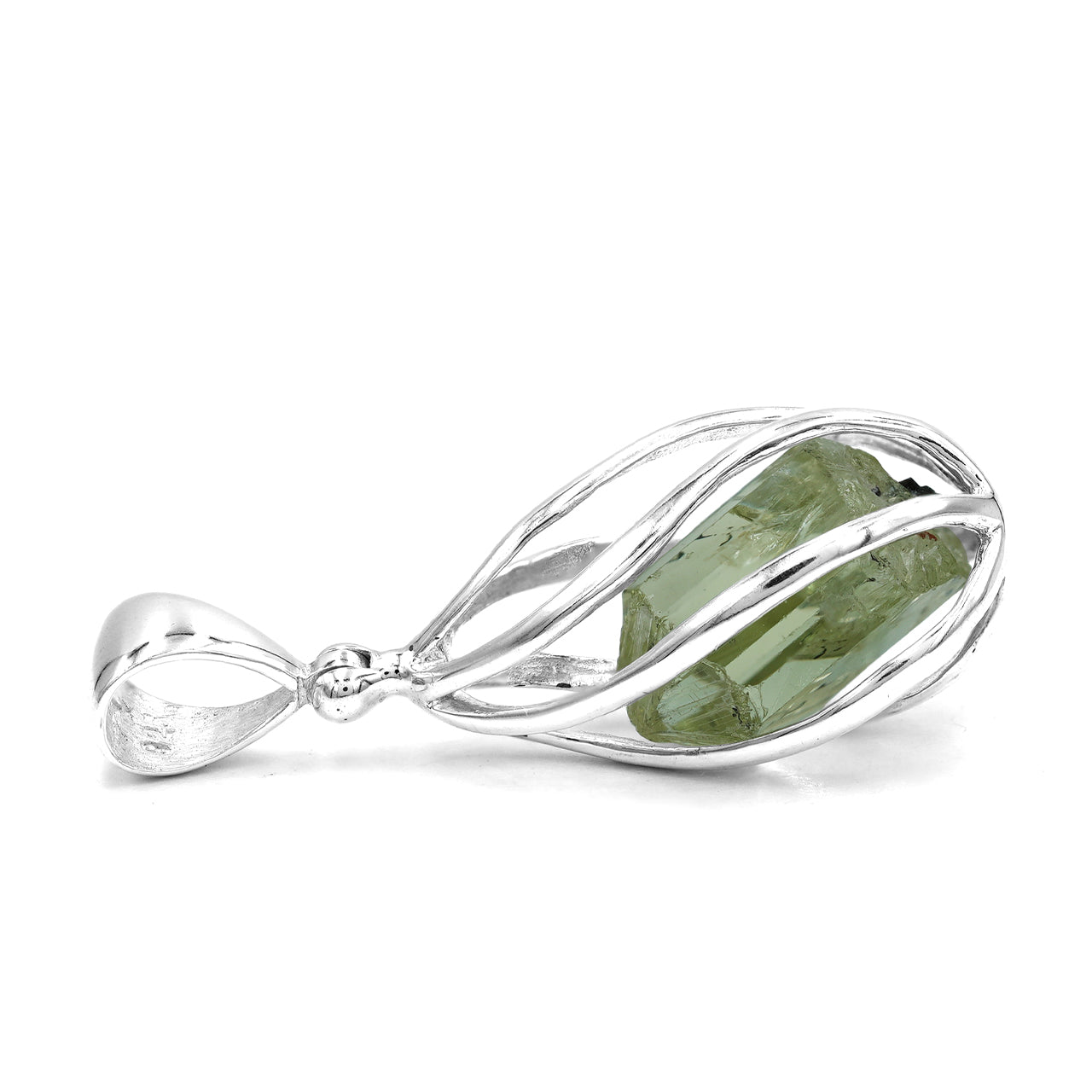 Starborn Green Apatite Crystal Caged Pendant in Sterling Silver