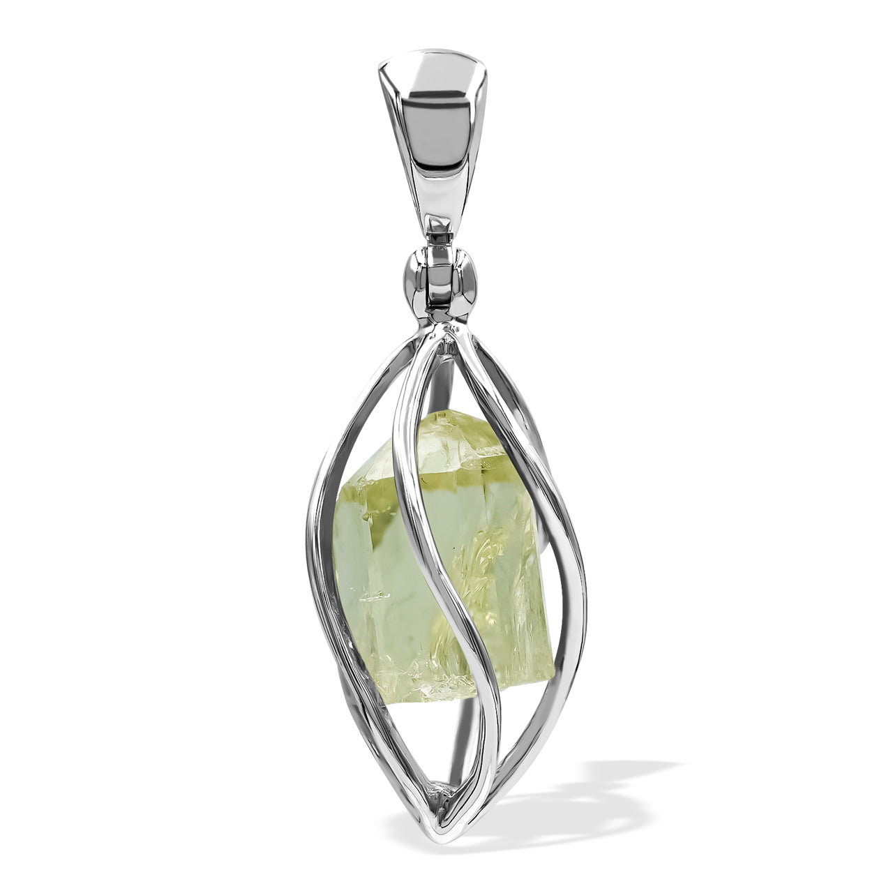 Starborn Green Apatite Crystal Caged Pendant in Sterling Silver