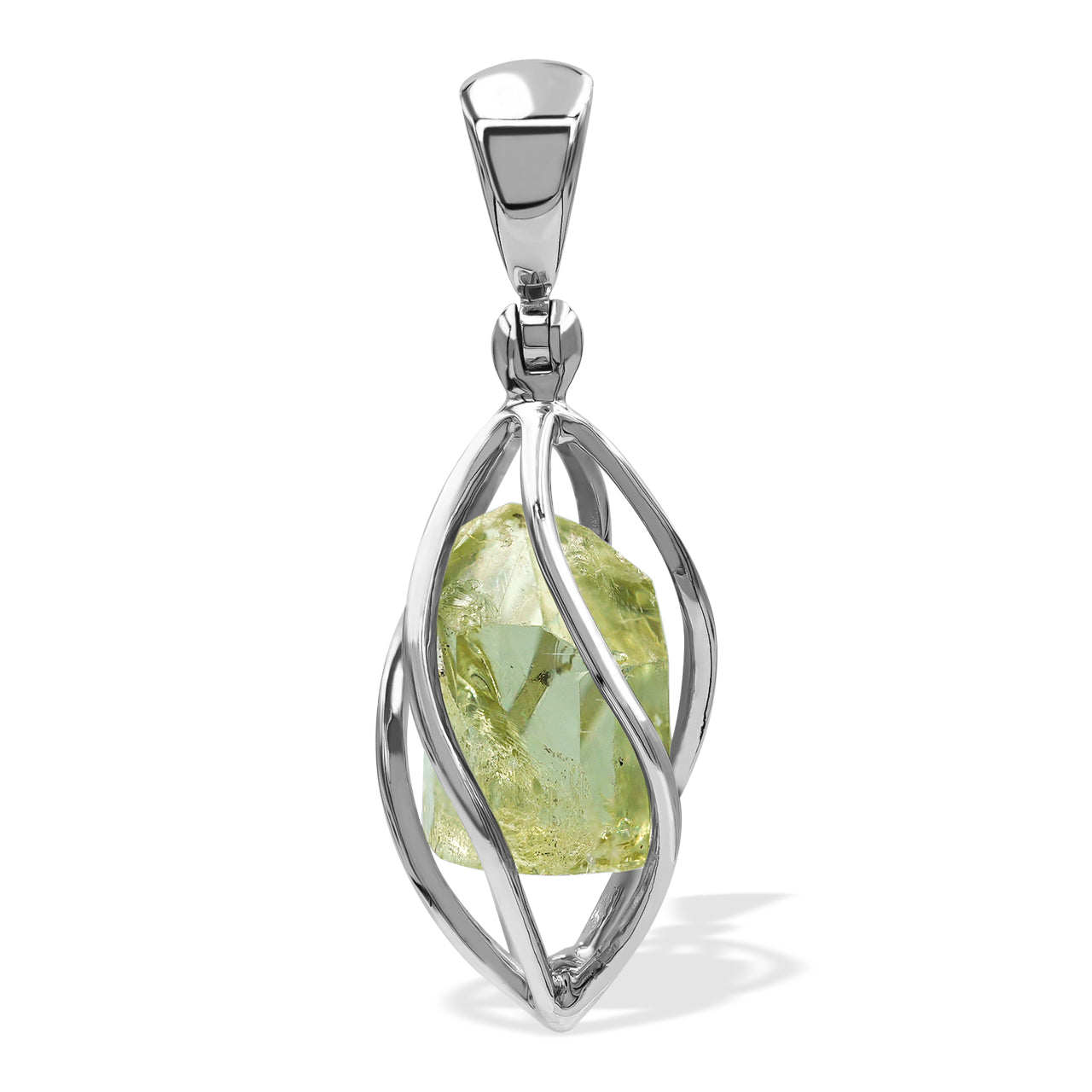 Starborn Green Apatite Crystal Caged Pendant in Sterling Silver
