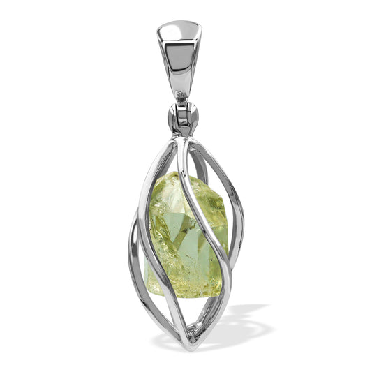 Starborn Green Apatite Crystal Caged Pendant in Sterling Silver