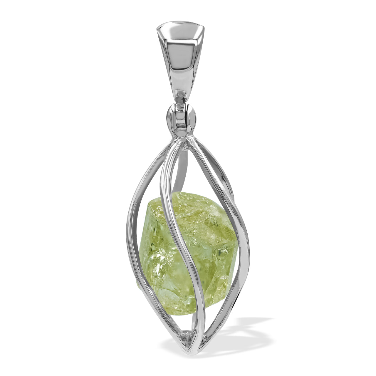 Starborn Green Apatite Crystal Caged Pendant in Sterling Silver