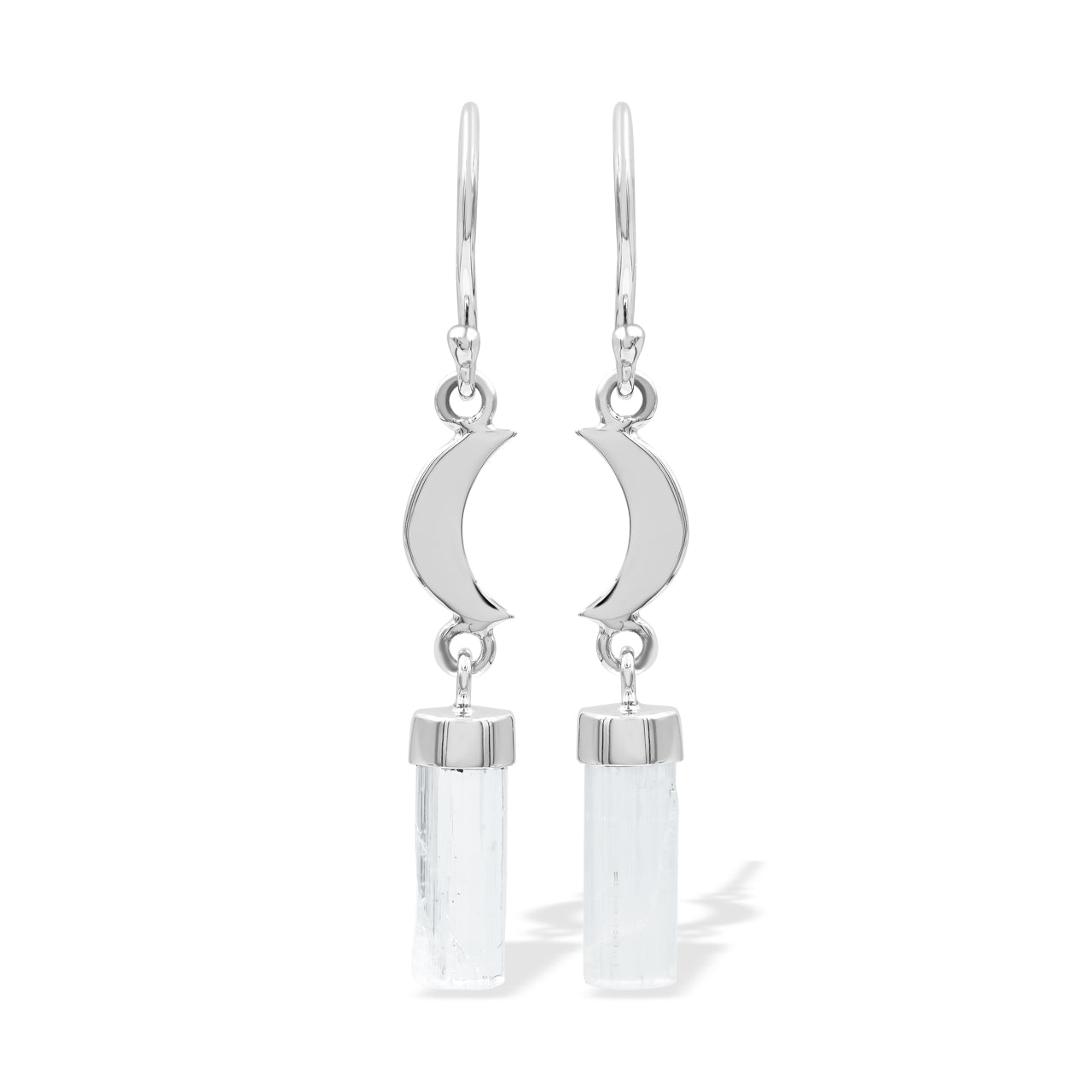 Starborn Aquamarine Crystal with Silver Crescent Moon Accents Dangle Earring in Sterling Silver