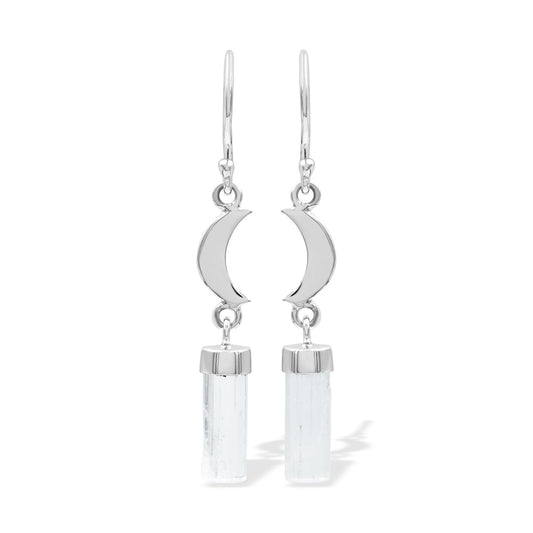 Starborn Aquamarine Crystal with Silver Crescent Moon Accents Dangle Earring in Sterling Silver