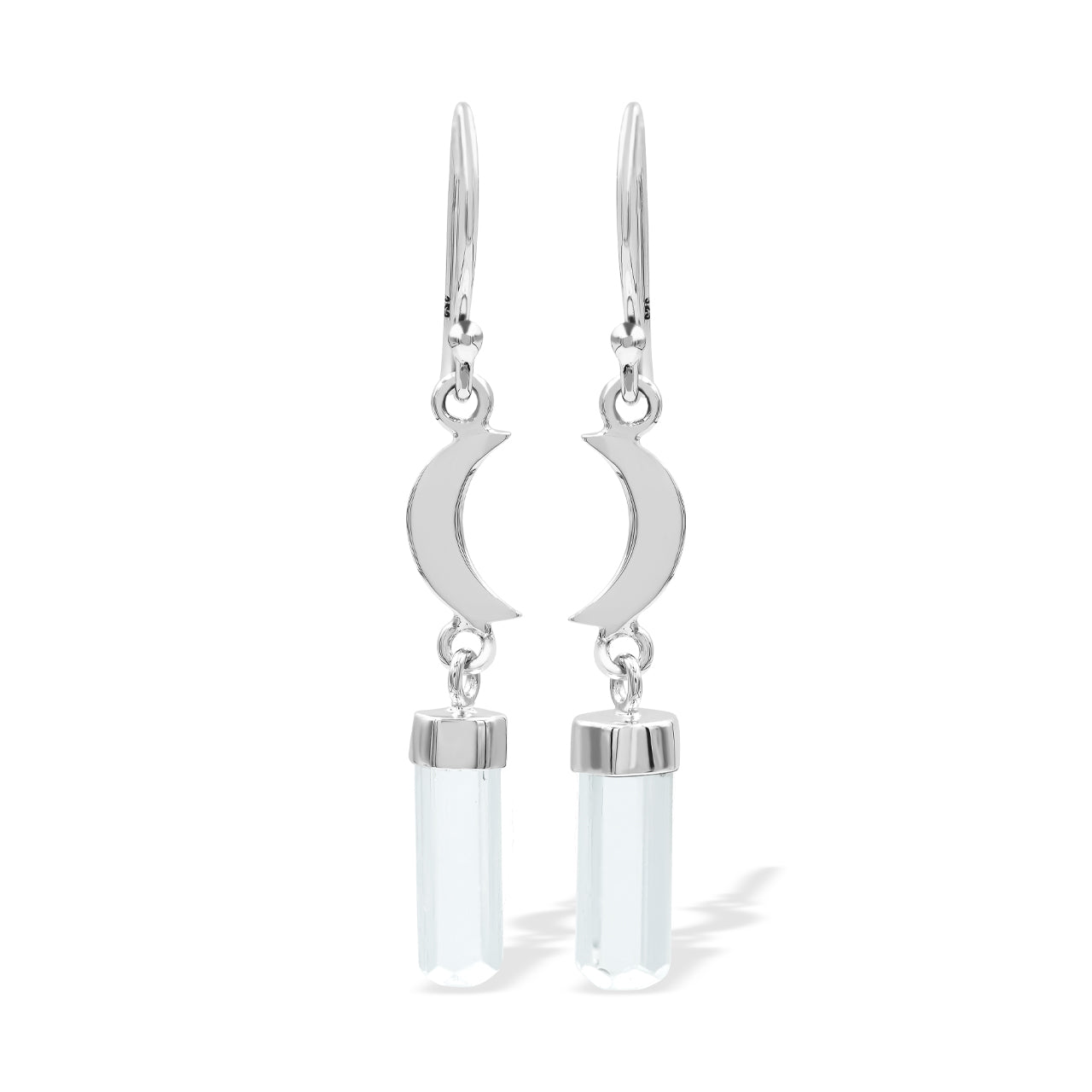Starborn Aquamarine Crystal with Silver Crescent Moon Accents Dangle Earring in Sterling Silver