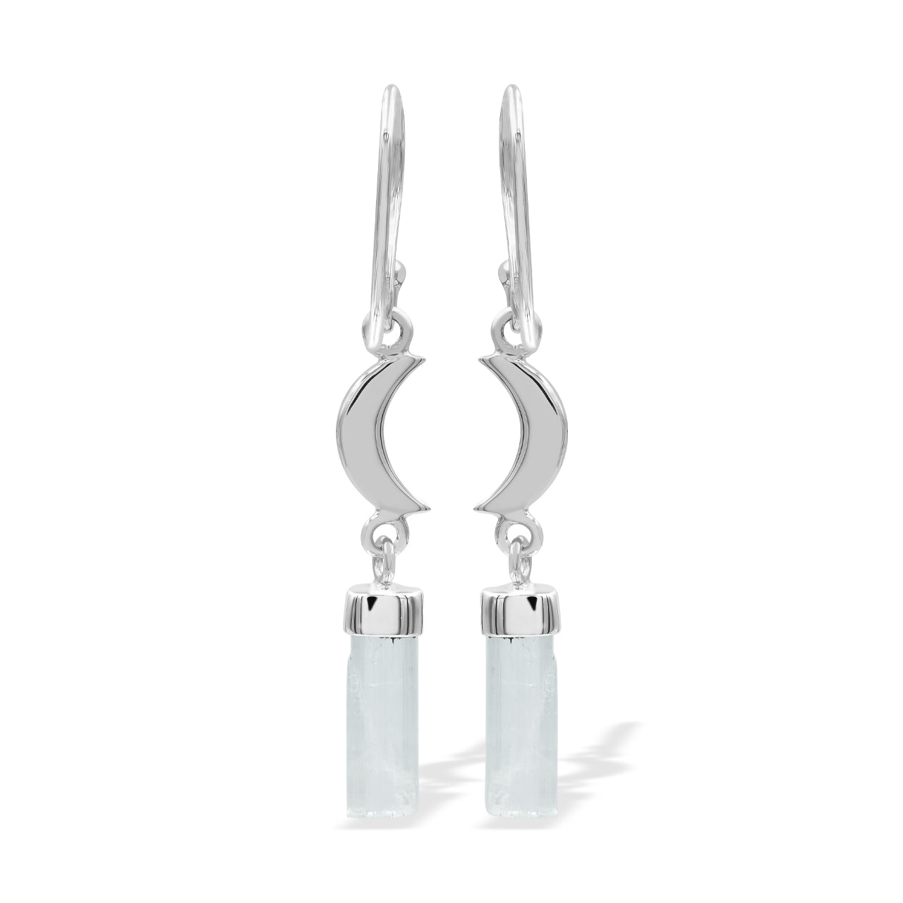 Starborn Aquamarine Crystal with Silver Crescent Moon Accents Dangle Earring in Sterling Silver