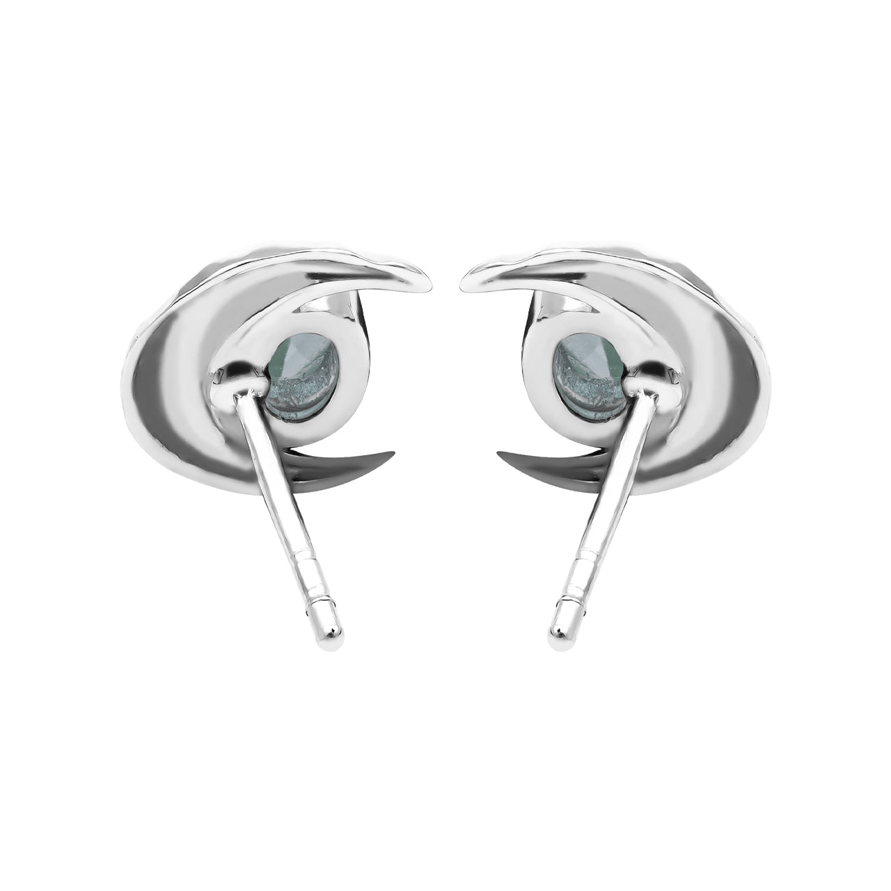 Starborn Faceted Oval Gemstone Post Earrings with Hammered Crescent Moon Accent in Sterling Silver