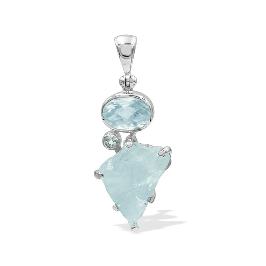 Starborn Double Aquamarine Pendant in Fine Sterling Silver