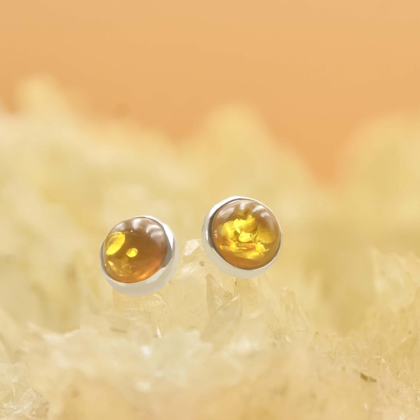 Starborn Baltic Amber 7mm Micro Post Earrings in Sterling Silver