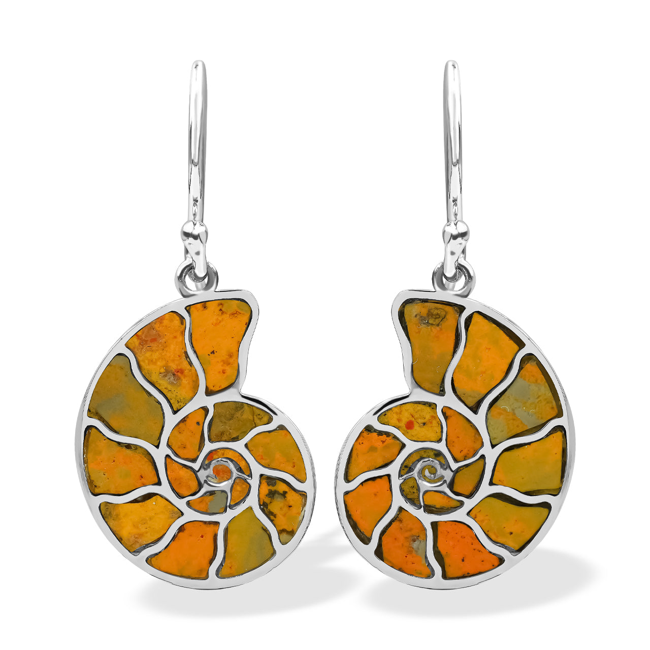 Starborn Nautilus Ammonite with Gemstones Inlay Earring in Sterling Silver - Large