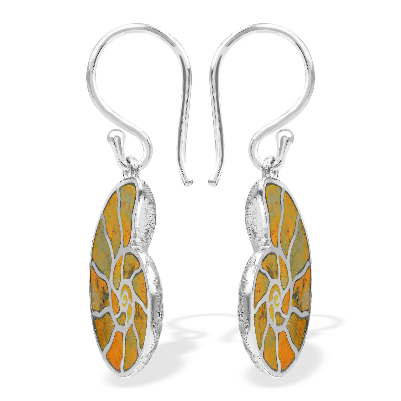Starborn Nautilus Ammonite with Gemstones Inlay Earring in Sterling Silver - Large