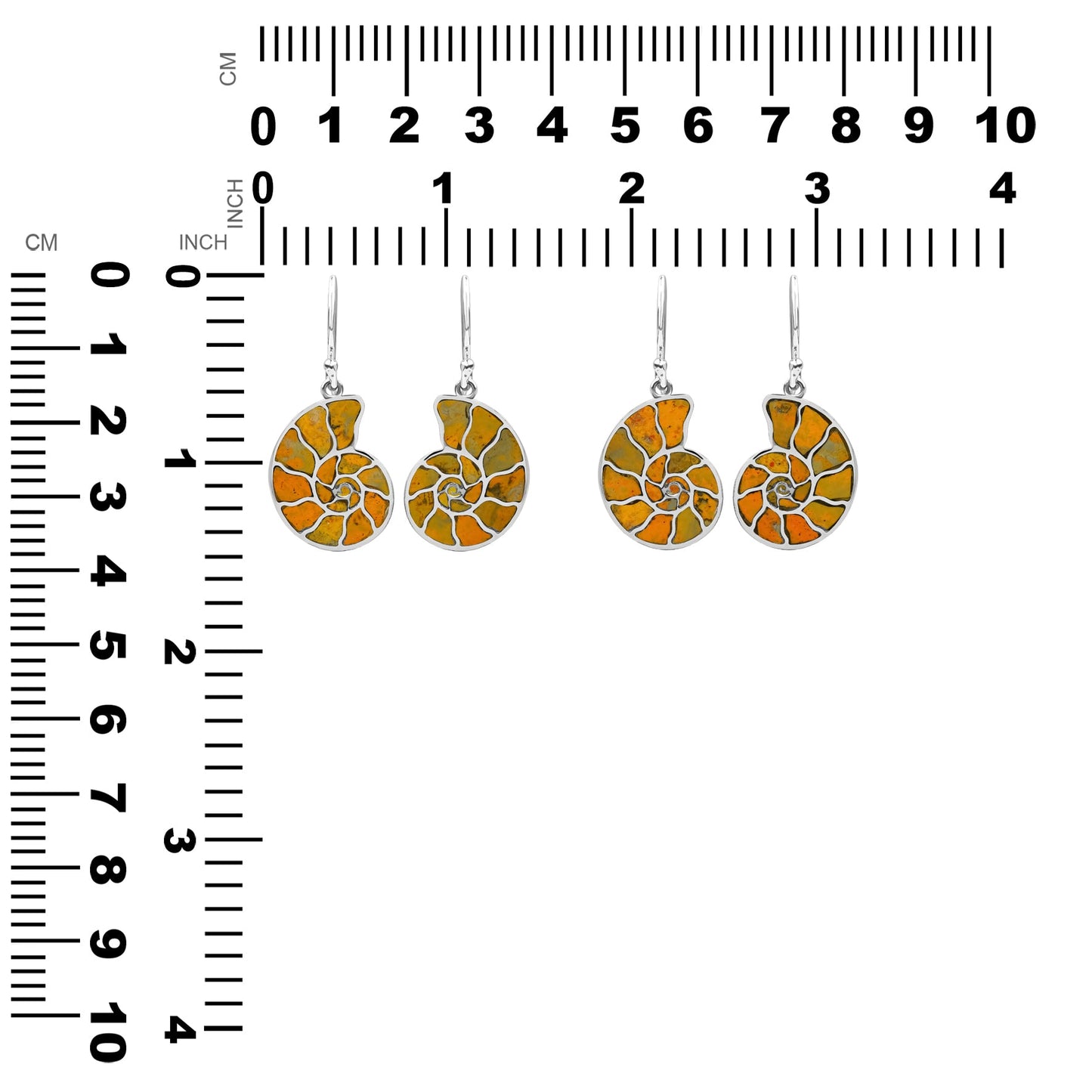 Starborn Nautilus Ammonite with Gemstones Inlay Earring in Sterling Silver - Large