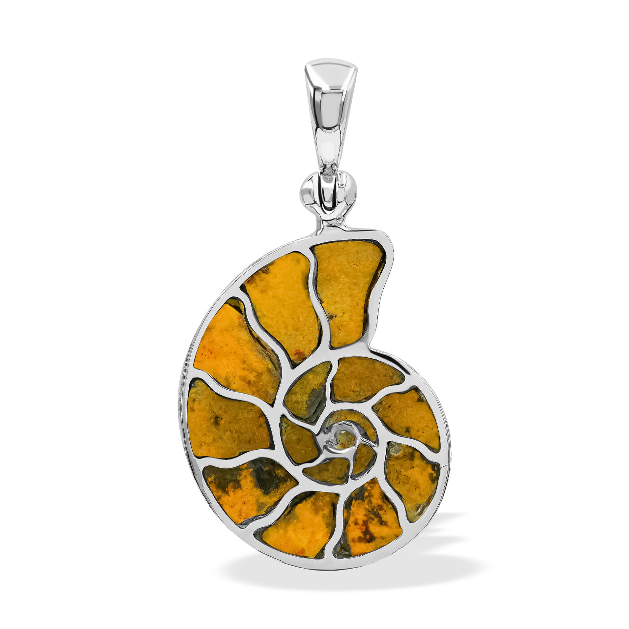 Starborn Bumblebee Jasper Inlay Nautilus Ammonite Pendant in Sterling Silver
