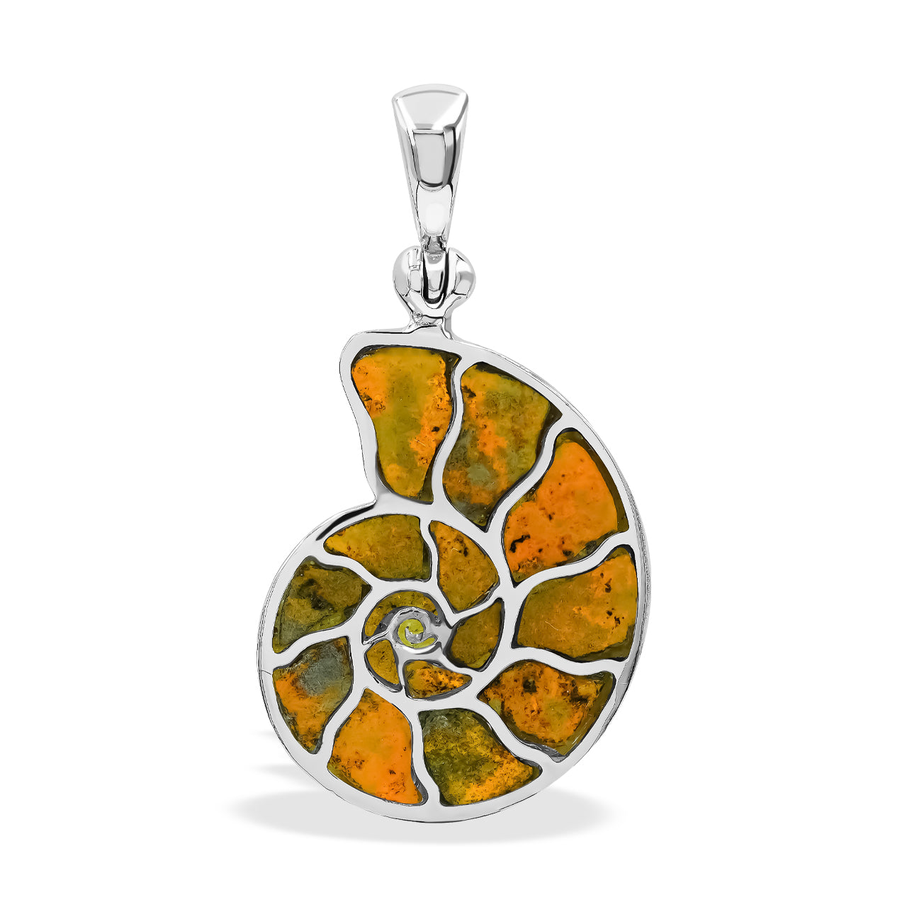 Starborn Bumblebee Jasper Inlay Nautilus Ammonite Pendant in Sterling Silver