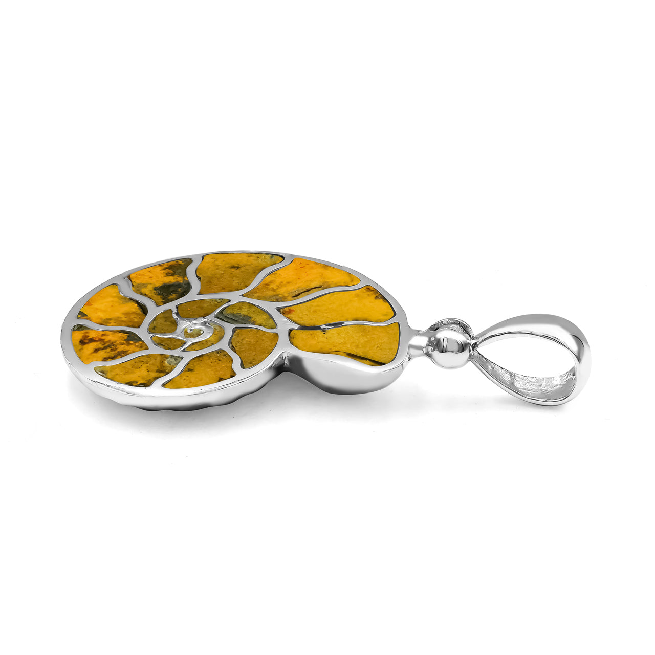 Starborn Bumblebee Jasper Inlay Nautilus Ammonite Pendant in Sterling Silver